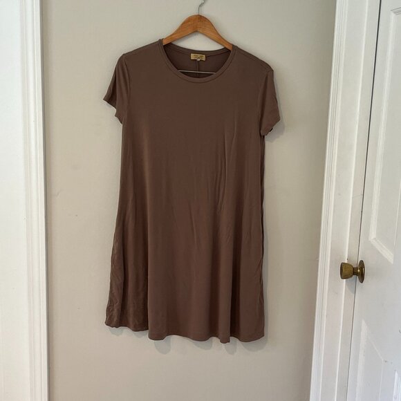 PIKO 1988 Brown t-shirt Dress Bamboo Blend Sustainable Size Large * tag removed - Picture 1 of 8